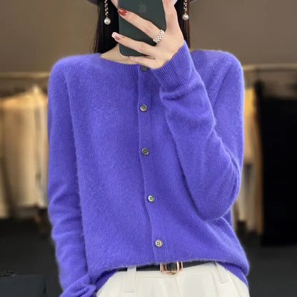 Rhea | Konunglegur kvenna léttur Merino kardigan | Daglegur klassískur